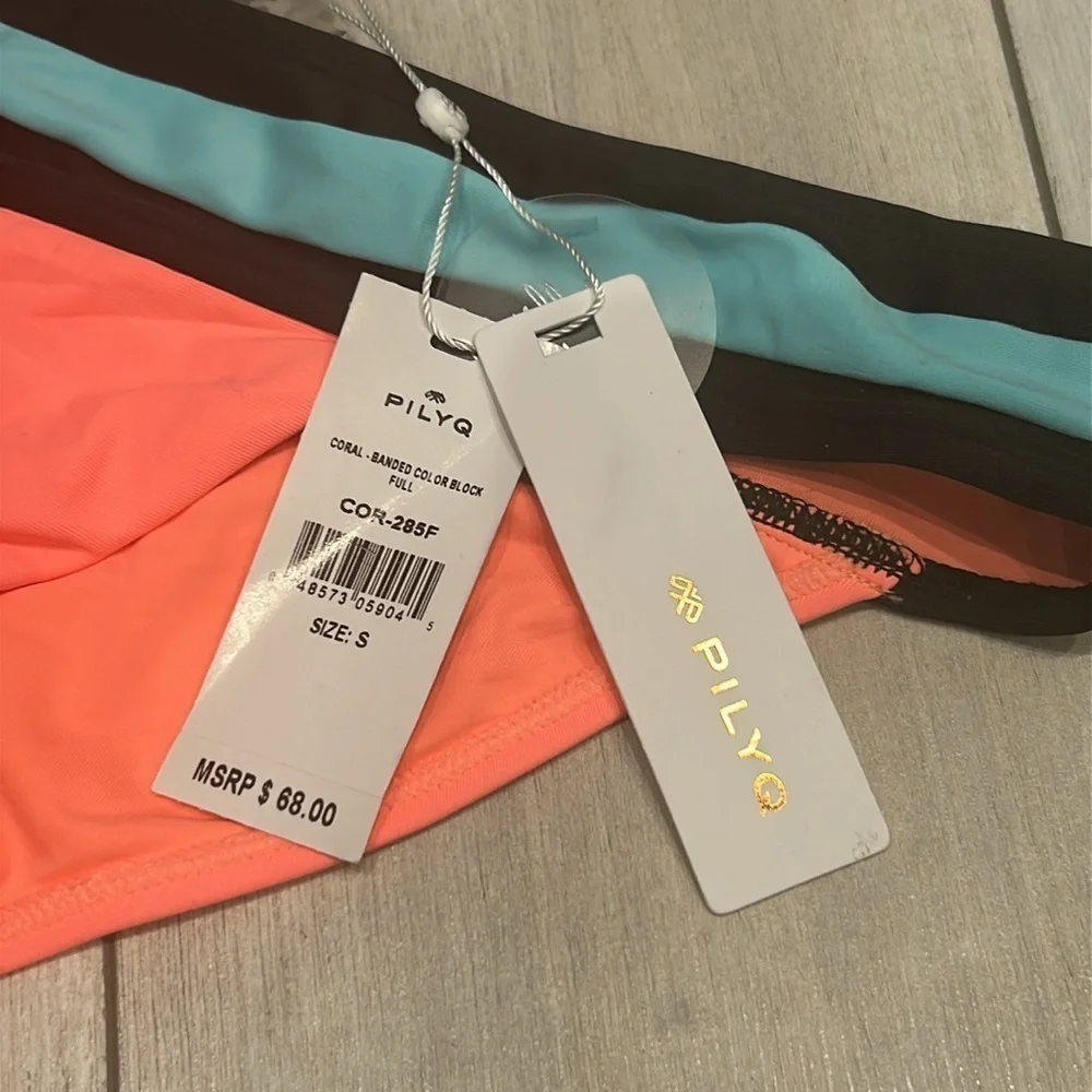 PILYQ Coral banded color block full back size small bikini swim bottoms